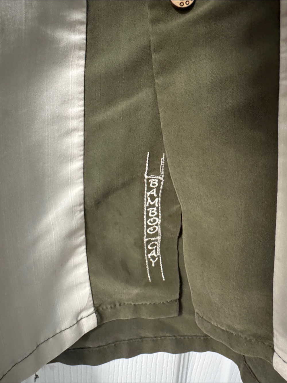 Bamboo Cay Men’s Olive and Cream Short-Sleeve Button Shirt - Picture 4 of 5